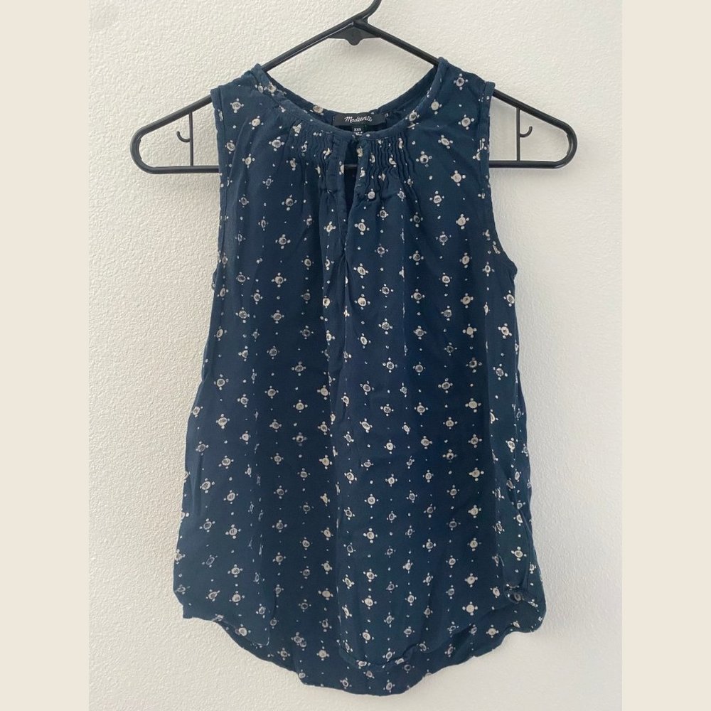 Madewell Memory Tank Medallion Dot Navy Blouse